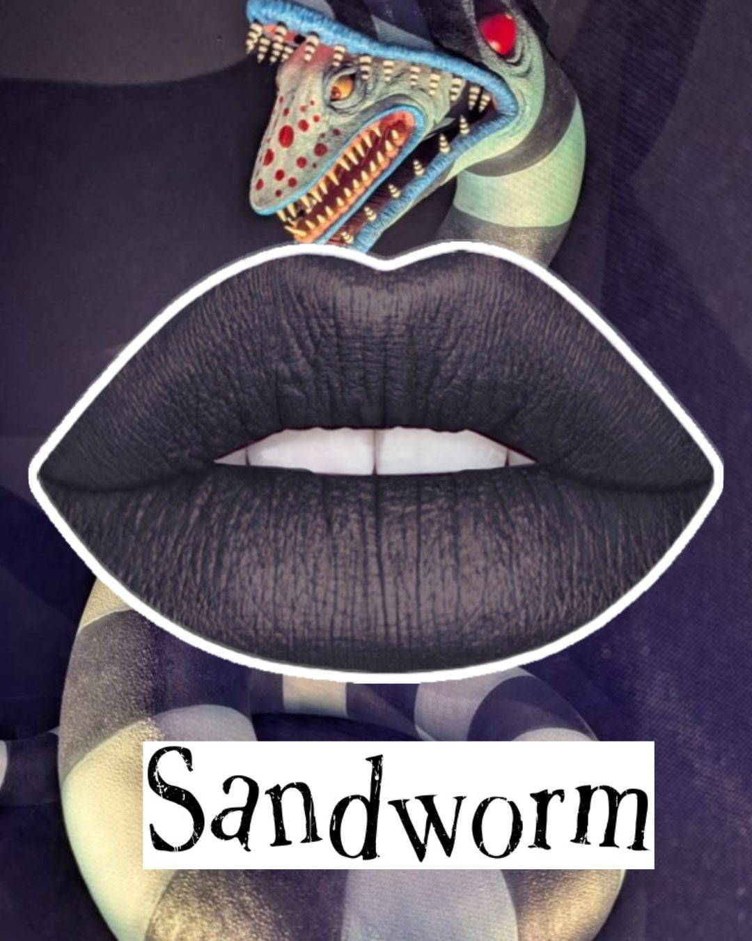 Radioactive Unicorn Sandworm Lipstick – Matte Black with Purple Shimmer