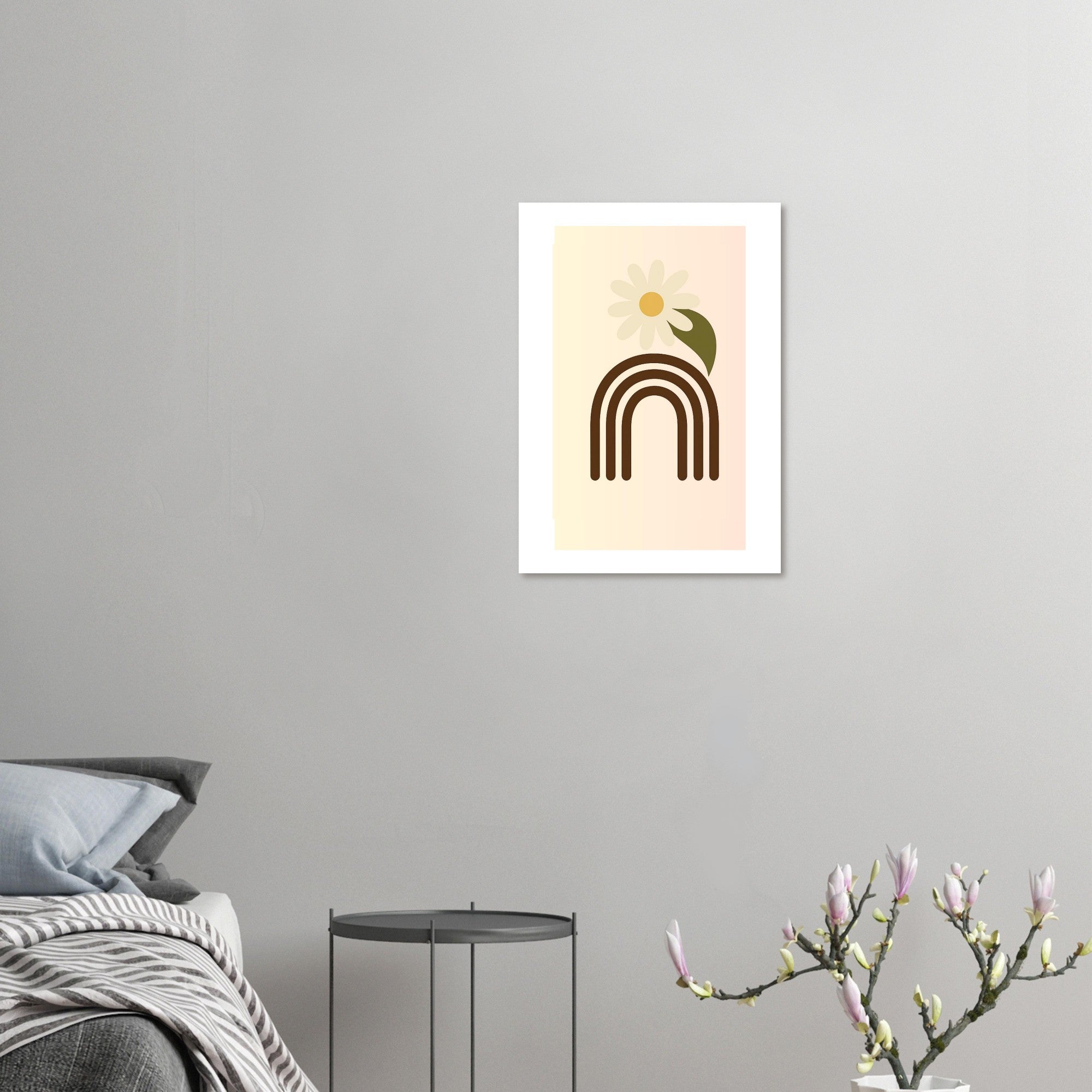 Minimalist Floral Print - Abstract Daisy Poster - Earthy Brown Boho Wall Art