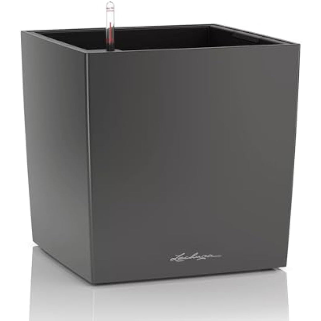 Lechuza CUBE 40 Self-Watering Planter | Charcoal Metallic Plastic Pot