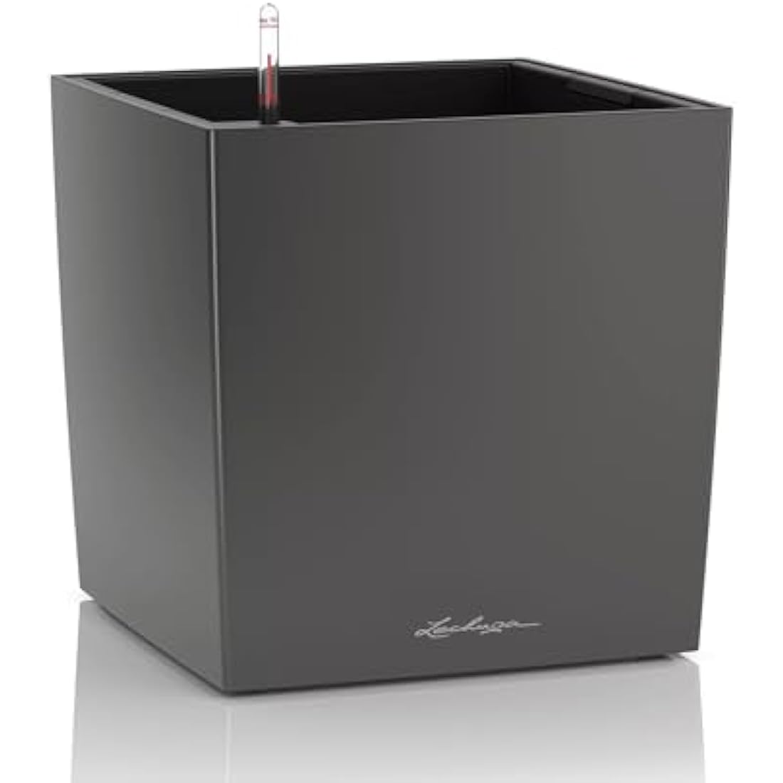Lechuza CUBE 40 Self-Watering Planter | Charcoal Metallic Plastic Pot
