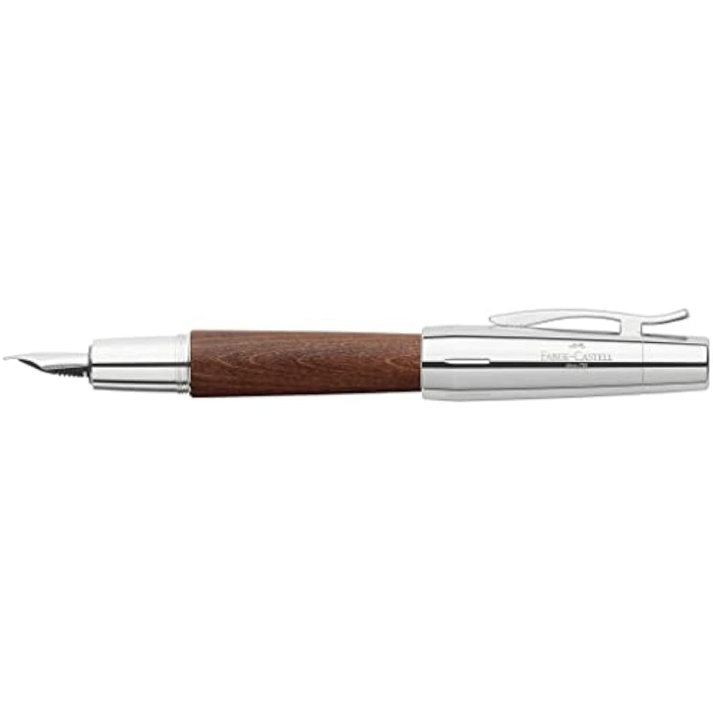 Faber-Castell E-motion Fountain Pen – Brown Wood & Chrome, EF Nib