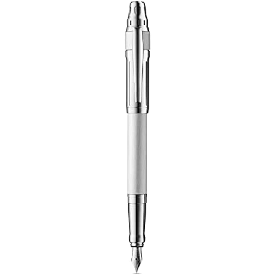 Colibri Ascari Fountain Pen | Polished Chrome & White | Medium Bock Nib