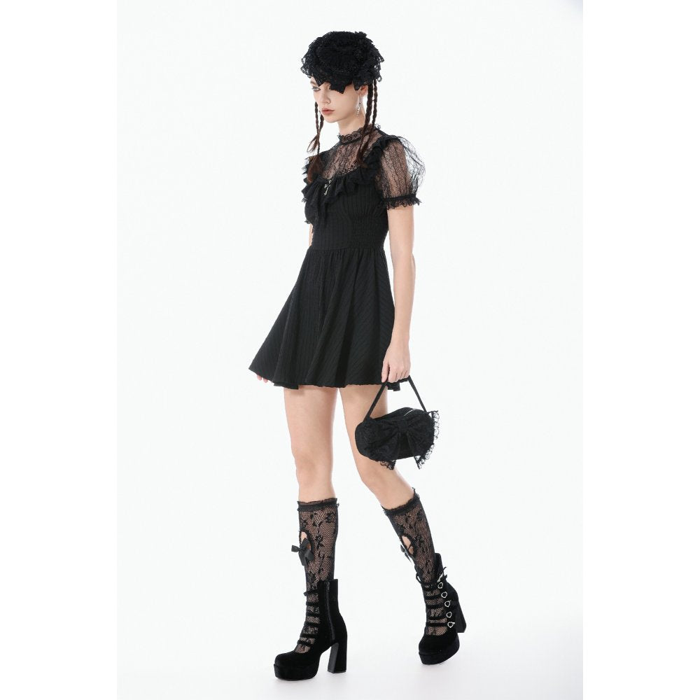 Dark in Love Black Lace Silhouette Gothic Dress with Cross Charm