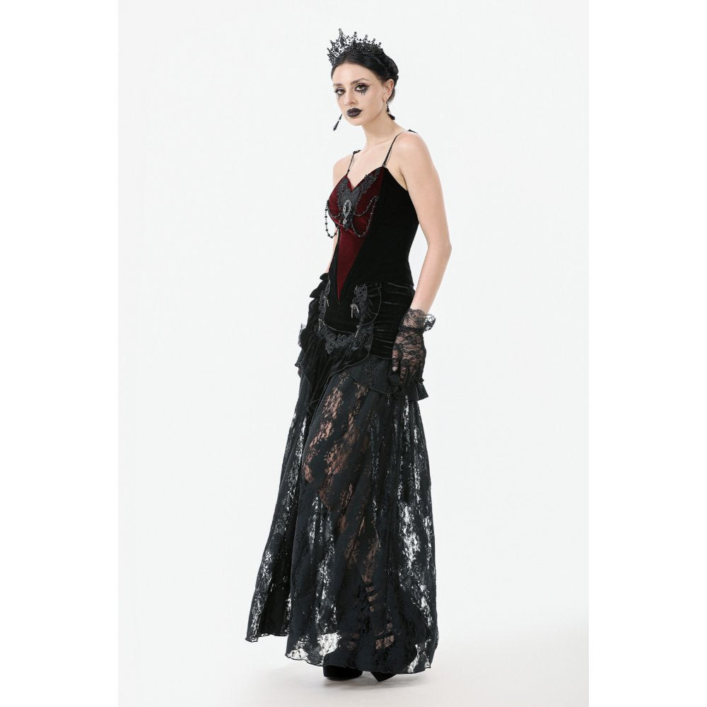 Dark in Love Morrigan Velvet & Lace Goth Top – Wine Red & Black