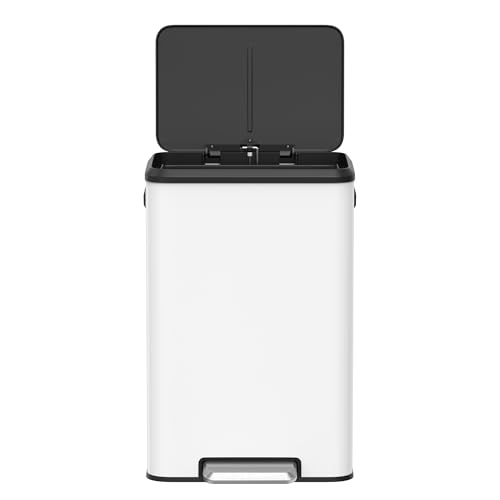 Songmics 40L Kitchen Pedal Bin | Soft Close Steel Rubbish Bin - White