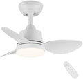 Newday 24" Small White Ceiling Fan with Dimmable LED Light and Remote
