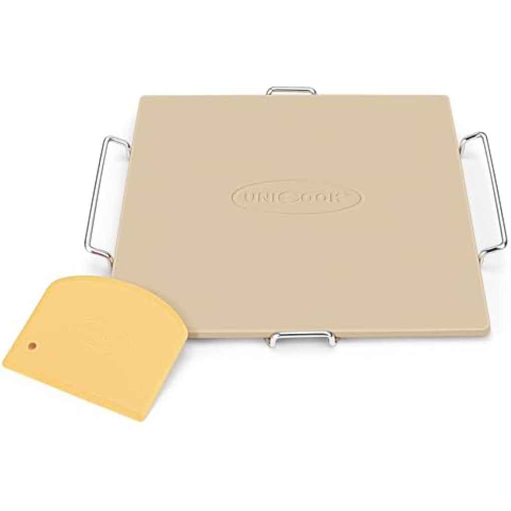 Unicook 30.5cm Square Cordierite Pizza Stone for Oven and Grill with Rack