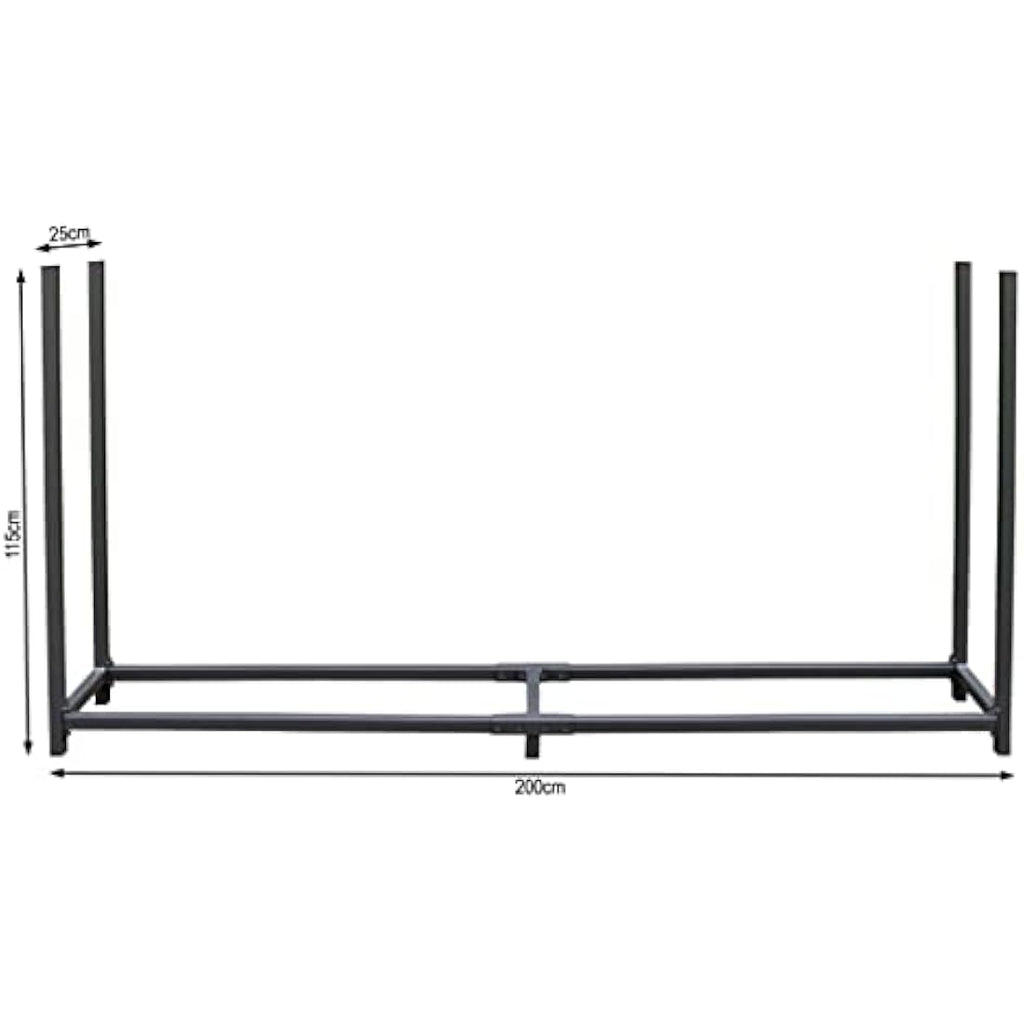 Metal Firewood Rack with Weather Cover - Anthracite 200cm
