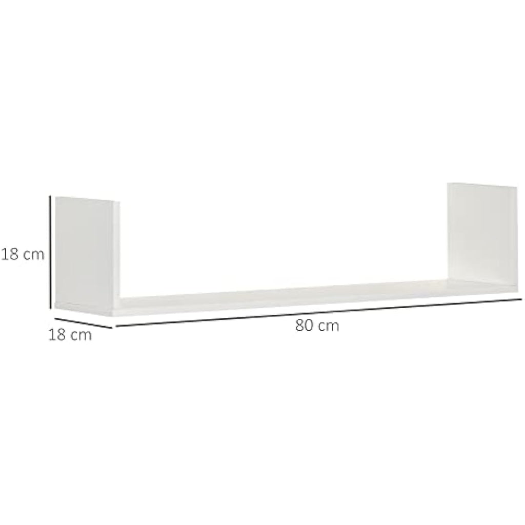 HOMCOM Set of 3 U-Shaped Floating Shelves – White Wooden Wall Storage