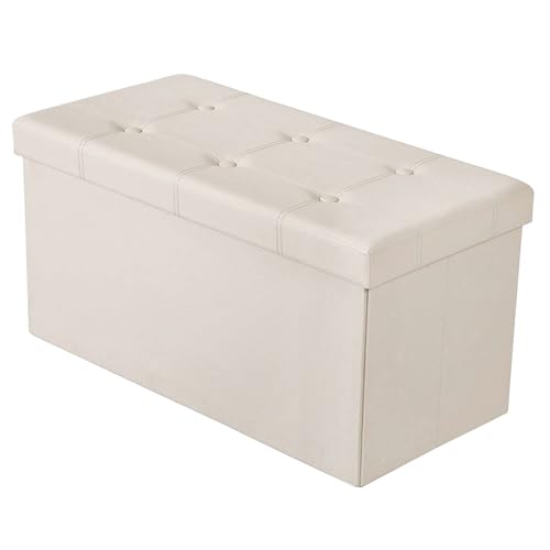 BRIAN & DANY Faux Leather Storage Ottoman Bench - Foldable, Cream