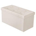 BRIAN & DANY Faux Leather Storage Ottoman Bench - Foldable, Cream