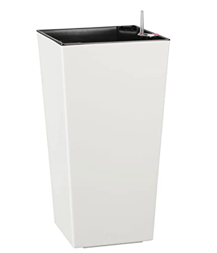 Dehner Elise Self-Watering Plastic Planter – Glossy White, 25x47x25cm