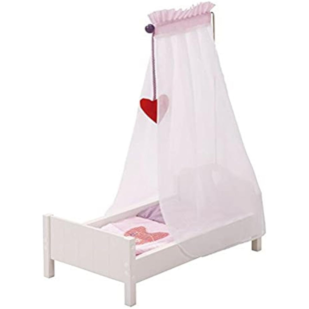 roba Fienchen Wooden Doll Bed with Canopy and Heart Bedding – White
