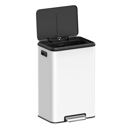 Songmics 40L Kitchen Pedal Bin | Soft Close Steel Rubbish Bin - White