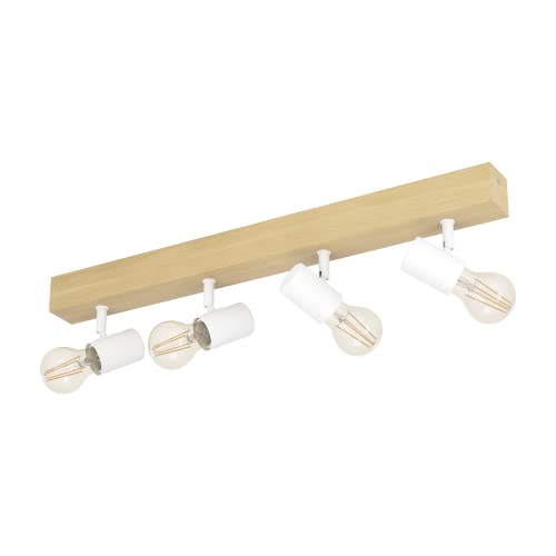 EGLO Townshend 3 Ceiling Lamp – 4-Flame Industrial Wood & Steel Spot