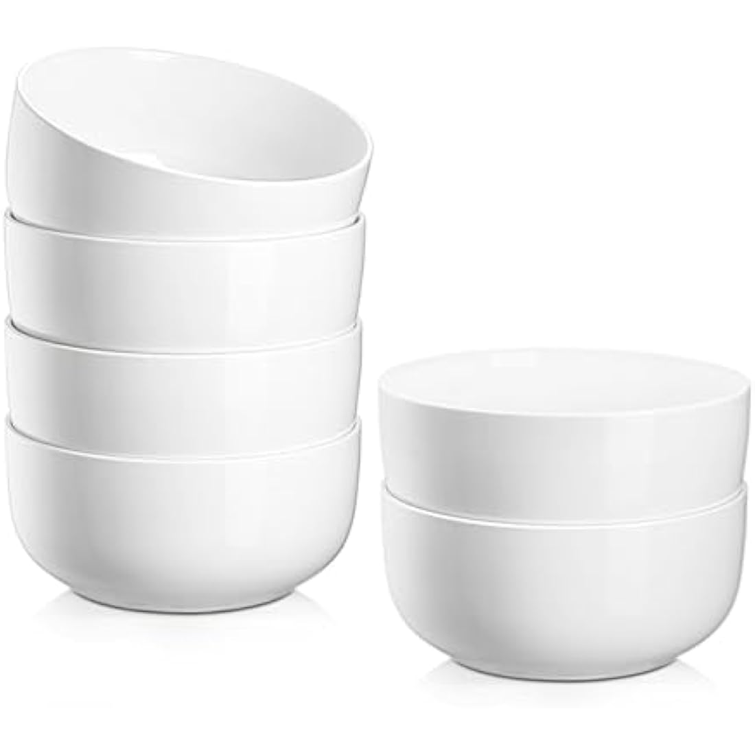 Jassceram 6-Inch Ceramic Cereal Bowls - 28oz White Porcelain Set of 6