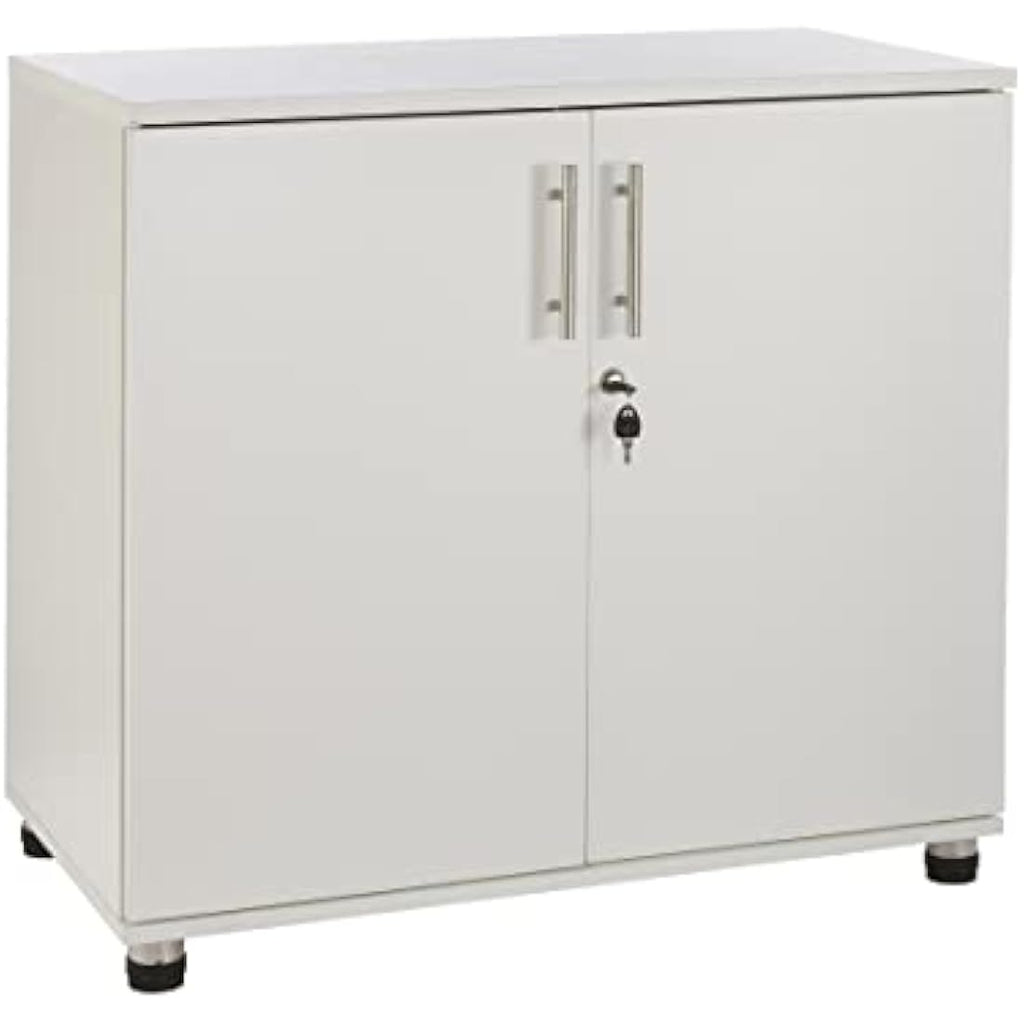 Lockable White Wood Storage Cabinet - 31.5" Office Cupboard
