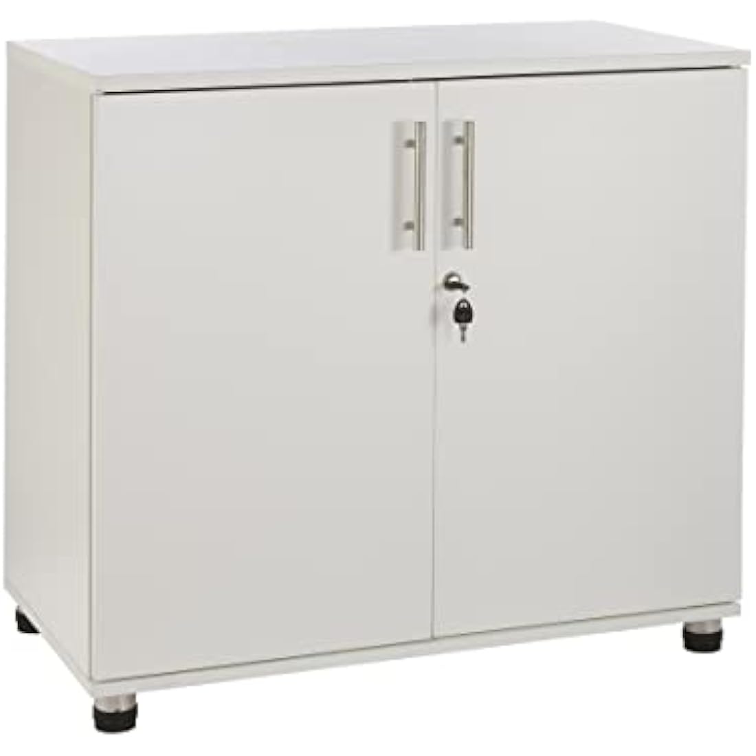 Lockable White Wood Storage Cabinet - 31.5" Office Cupboard