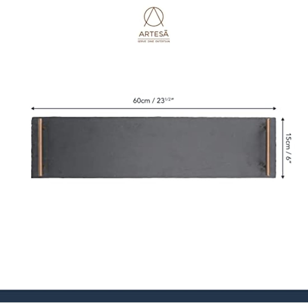 Artesà Slate Serving Platter with Copper Handles for Buffets, 60 x 15 cm