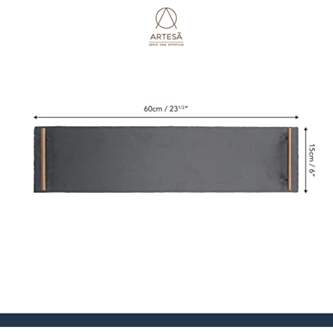 Artesà Slate Serving Platter with Copper Handles for Buffets, 60 x 15 cm