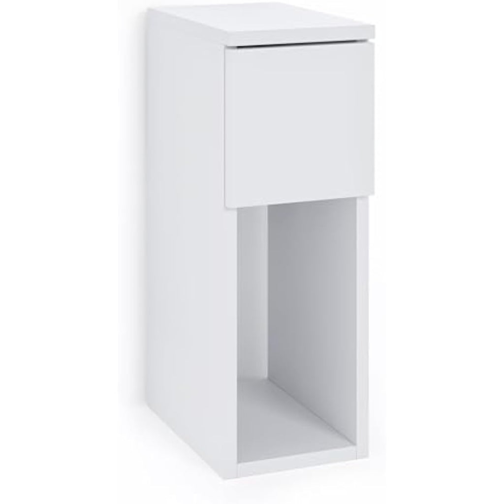 Jolof Store Narrow Bedside Table – Slim White End Table with Drawer