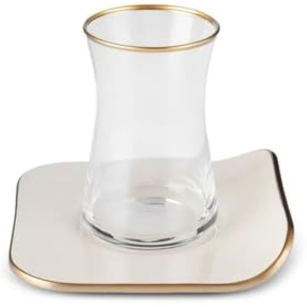Karaca Retro 12-Piece Turkish Tea Set - 6 Glass Cups & Saucers, Cream
