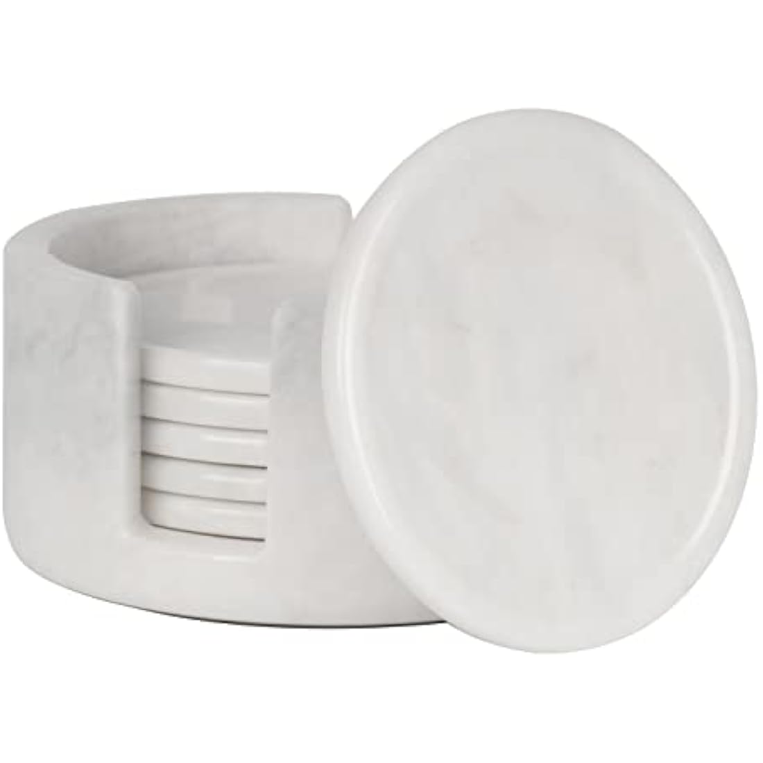 Radicaln White Marble Coasters Set of 6 with Holder – 3.5 Inch Round