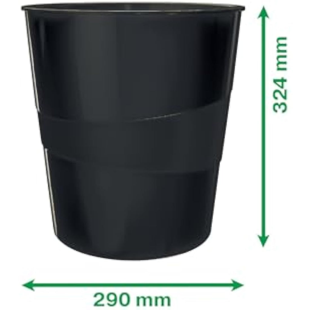 Leitz 15L Waste Paper Bin – Recyclable Sustainable Office Bin, Black
