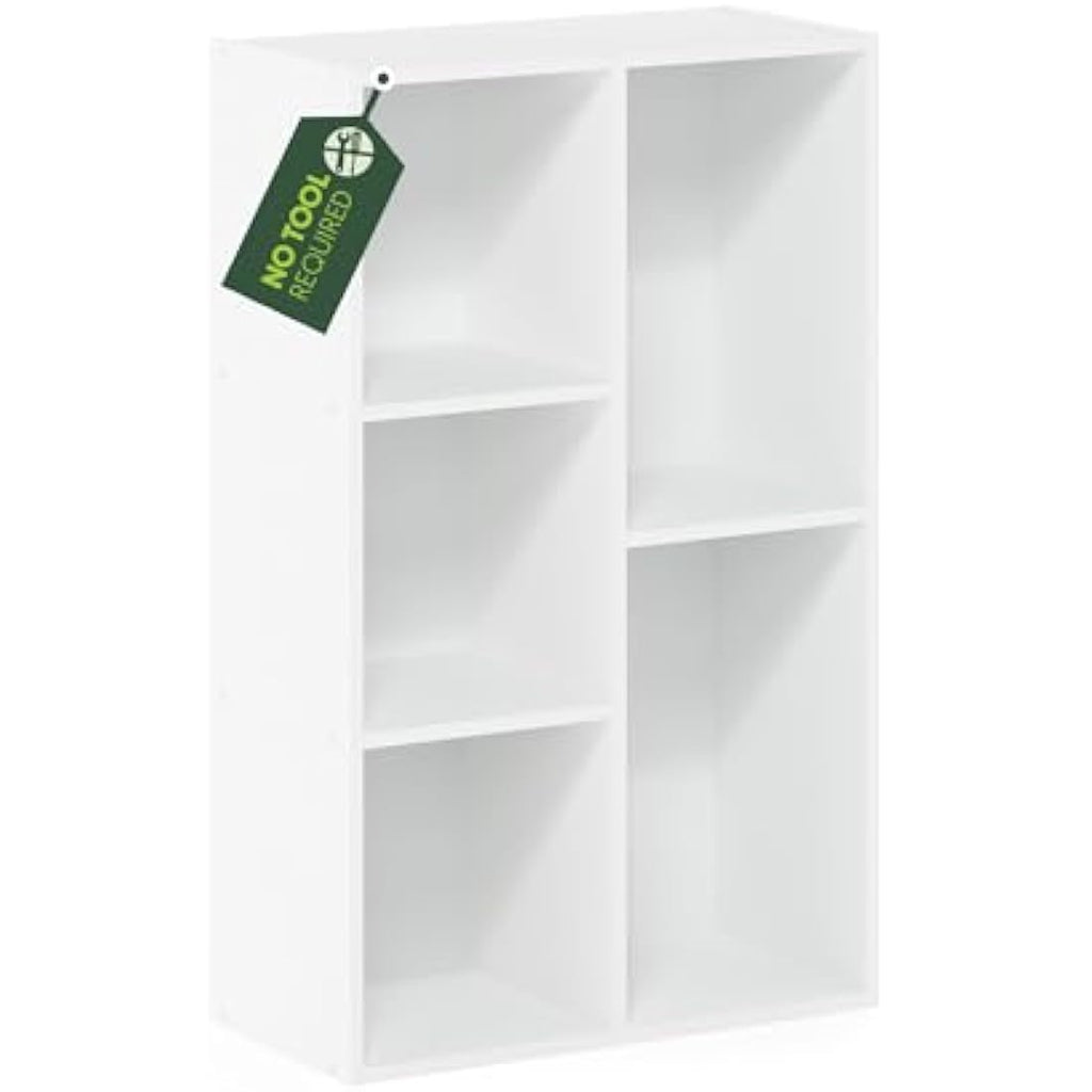 Furinno Luder 5-Cube Open Storage Shelf – White Composite Wood Unit