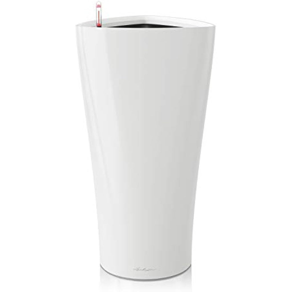 Lechuza Delta 40 Self-Watering Tall Planter – White High-Gloss Plastic
