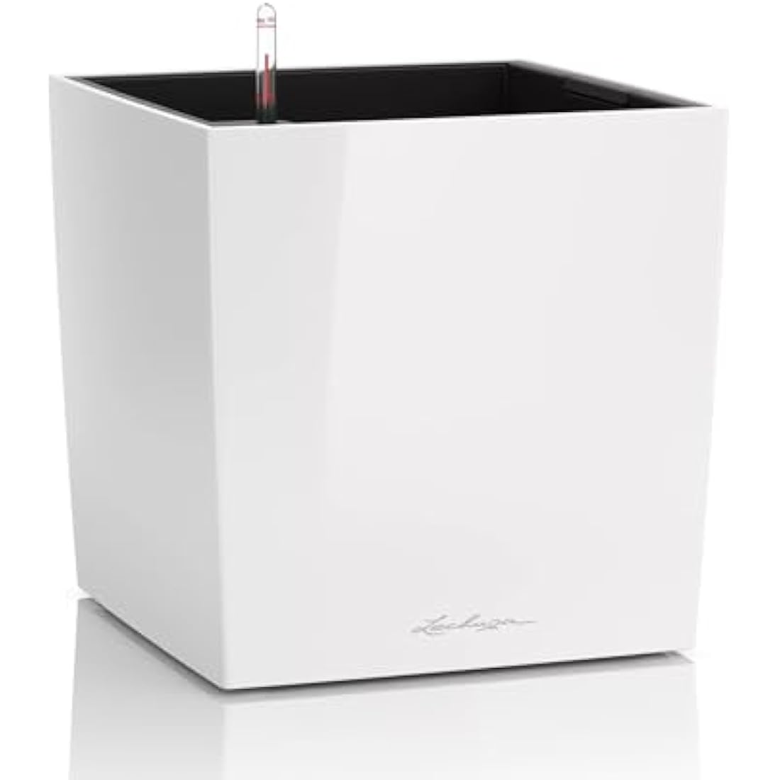 Lechuza Cube 40 Self-Watering Planter | High-Gloss White Plastic Pot