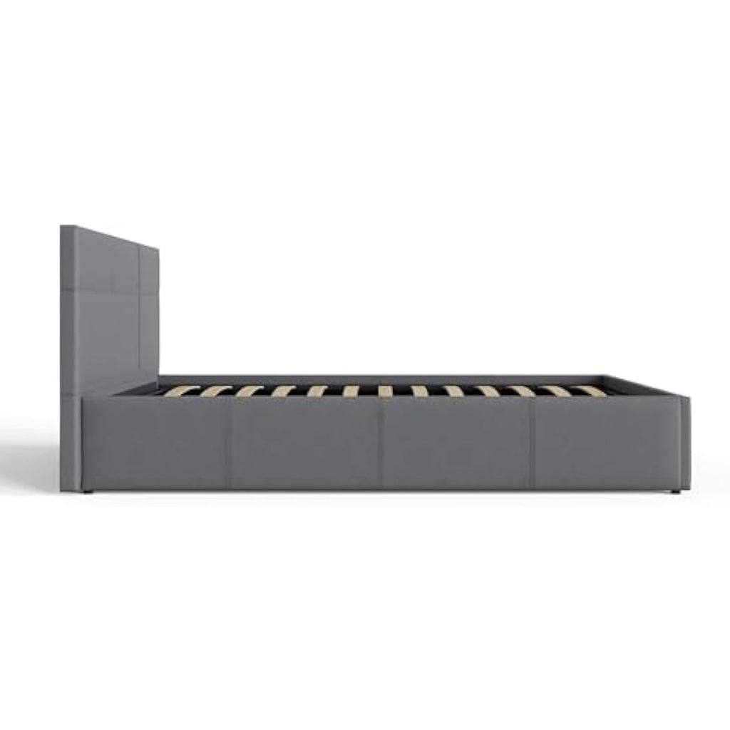 Jolof Store GFW Ottoman Storage Bed – Grey Faux Leather Small Double