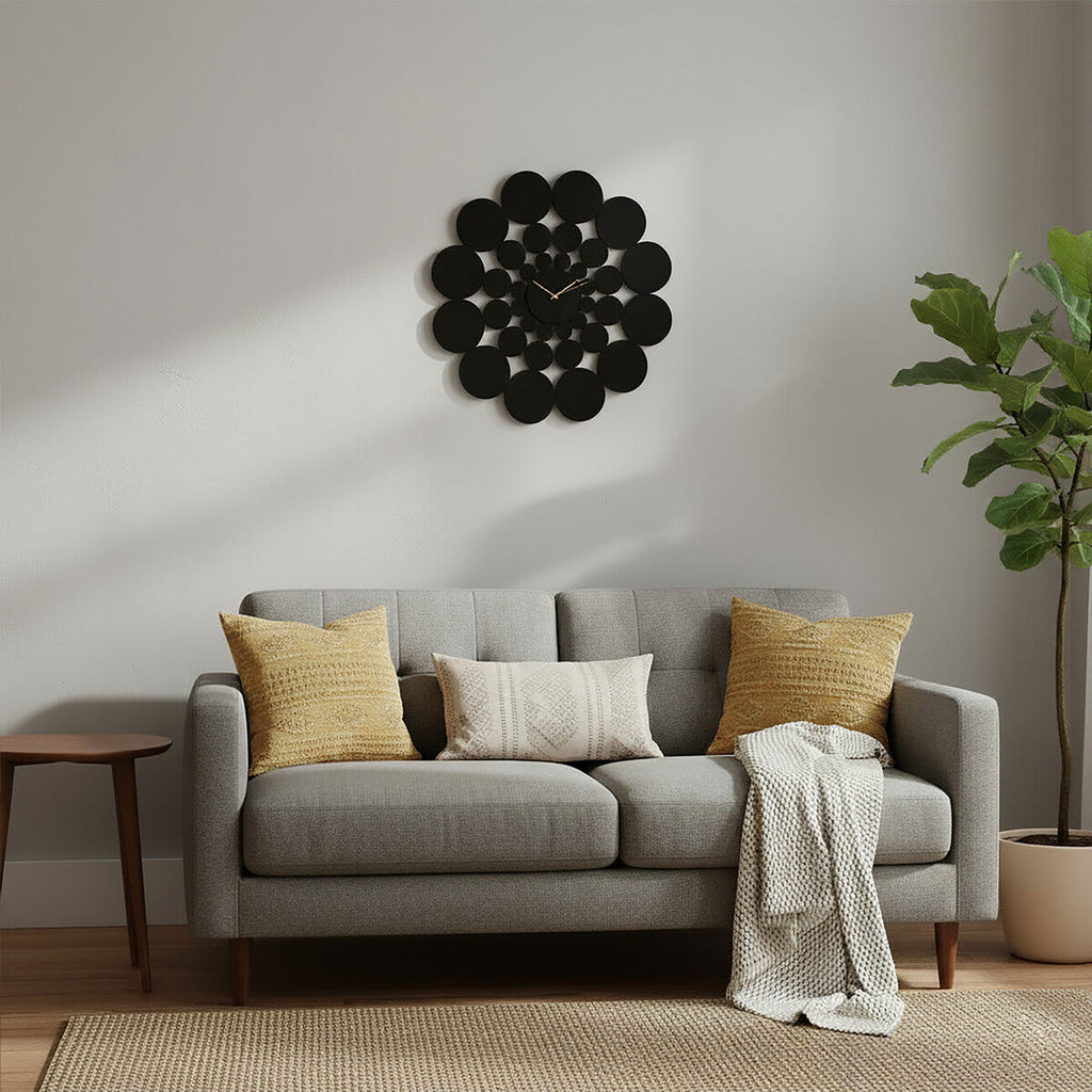 Orsina Datsun Black Discs Modern Wall Clock – Geometric Minimalist Art