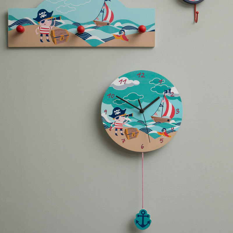 Orsina Pirate Wall Clock – Nautical Kids Bedroom Decor & Learning Timepiece
