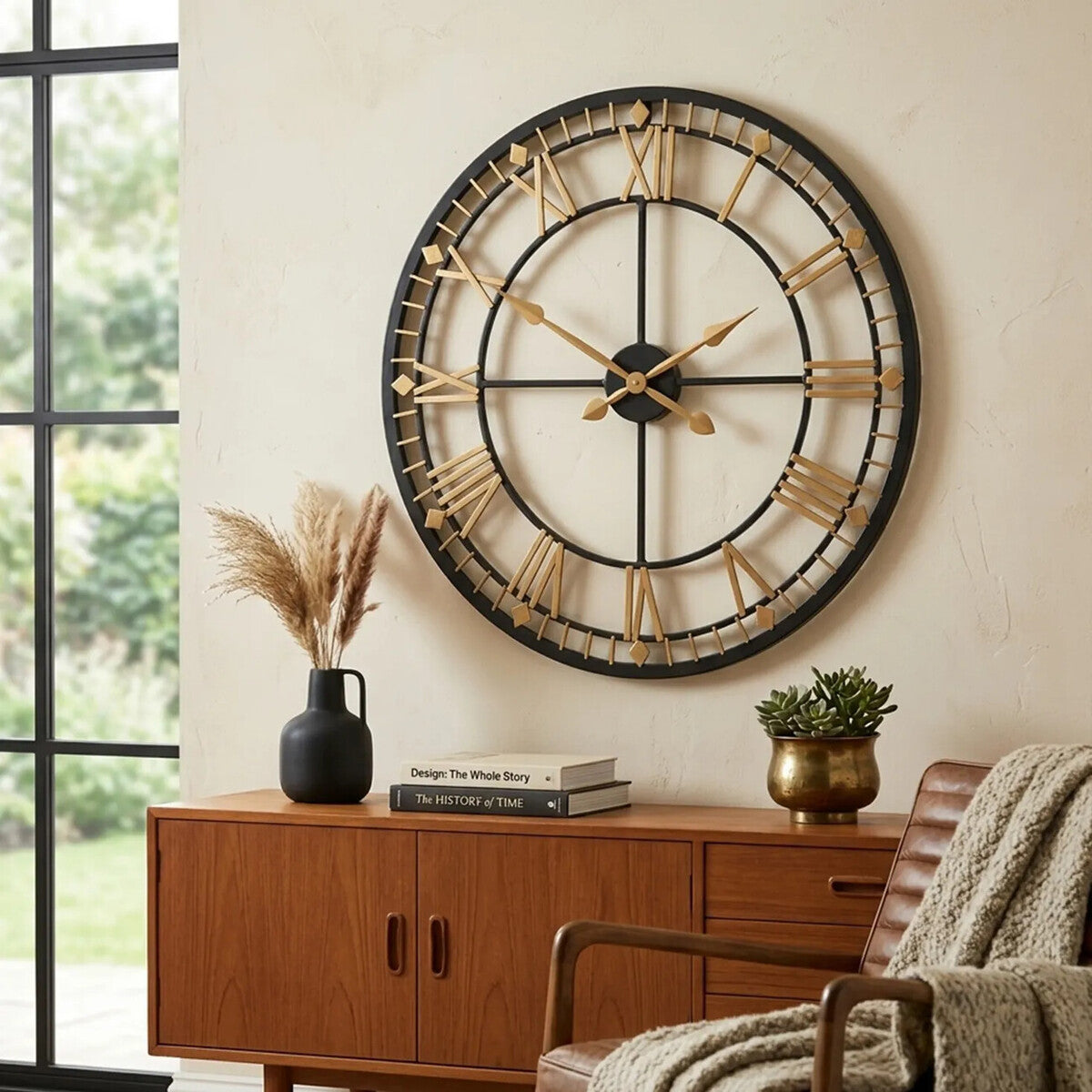 Orsina Vitus Metal Wall Clock – Small Industrial Grey and Gold Design