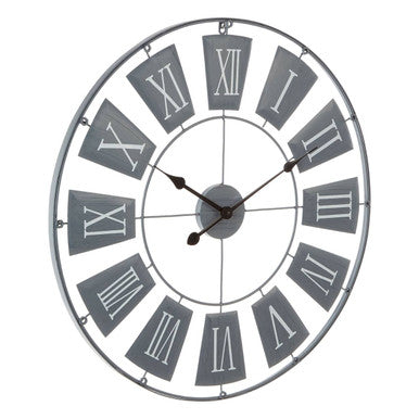 Orsina Vitus Large Grey Metal Wall Clock – Industrial Oversized Decor