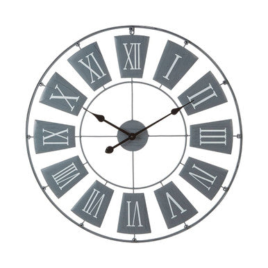 Orsina Vitus Large Grey Metal Wall Clock – Industrial Oversized Decor