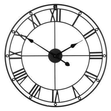 Orsina Baywood Large Metal Wall Clock – Matt Black Roman Numeral