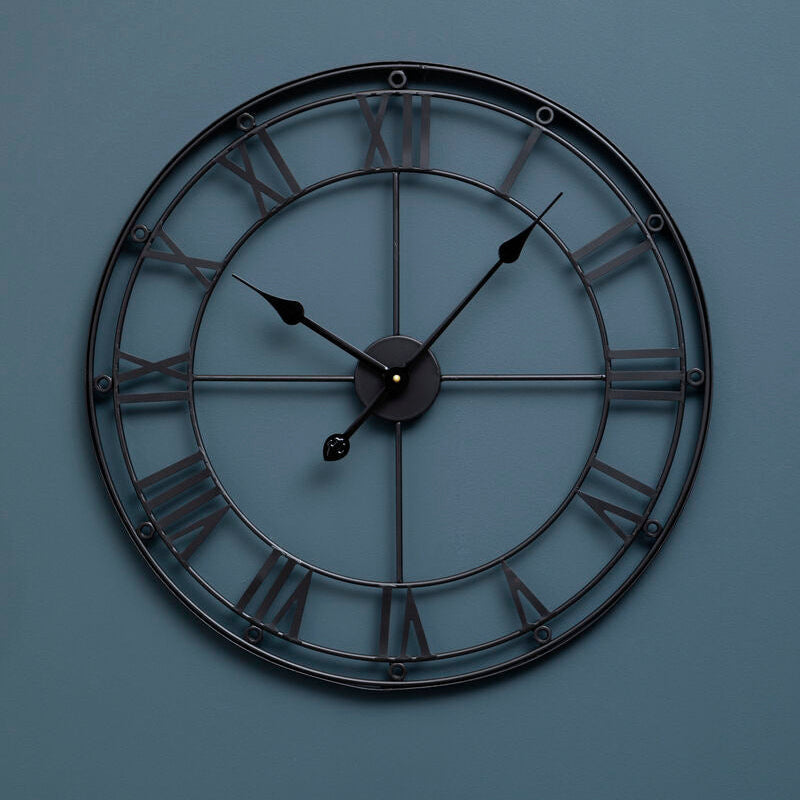 Orsina Baywood Large Metal Wall Clock – Matt Black Roman Numeral