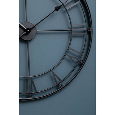 Orsina Baywood Large Metal Wall Clock – Matt Black Roman Numeral