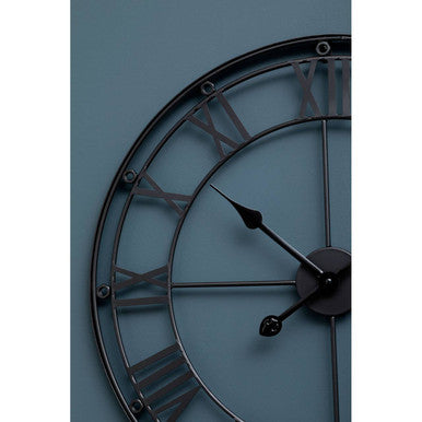 Orsina Baywood Large Metal Wall Clock – Matt Black Roman Numeral