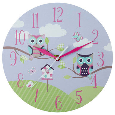 Orsina Kids Owl Wall Clock – Lilac Woodland Nursery Decor