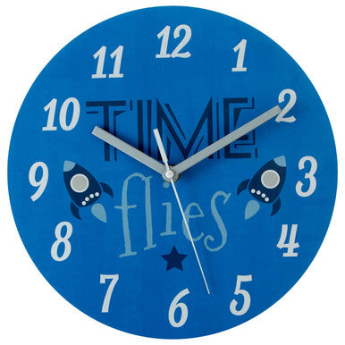 Orsina Kids Time Flies Wall Clock – Blue Rocket Space Educational Decor