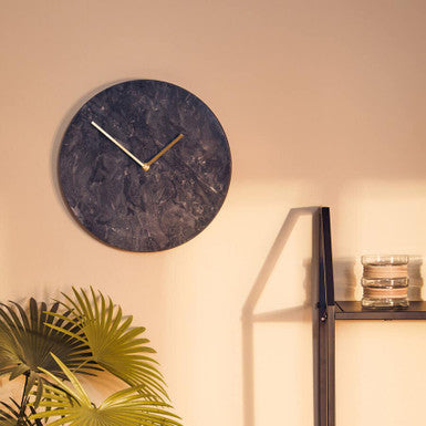 Orsina Black Marble Wall Clock – Modern Minimalist Round Stone Decor