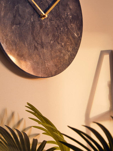 Orsina Black Marble Wall Clock – Modern Minimalist Round Stone Decor