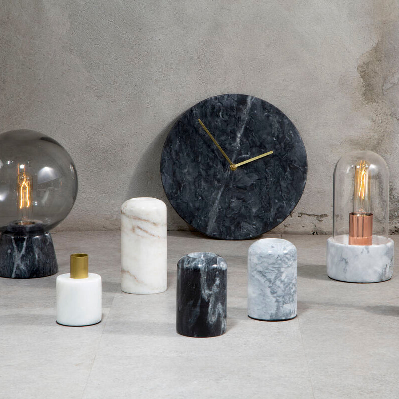 Orsina Black Marble Wall Clock – Modern Minimalist Round Stone Decor