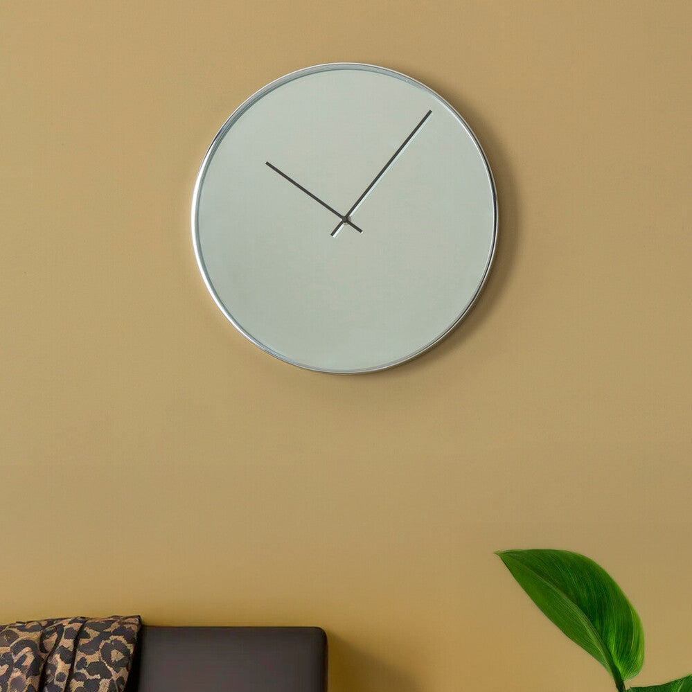 Orsina Bailie Mirrored Wall Clock – Chrome Finish Modern Timepiece