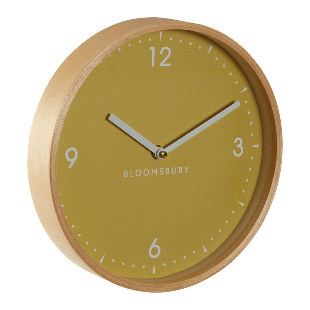 Orsina Vitus Small Yellow Wall Clock – Modern Glass & Natural Wood