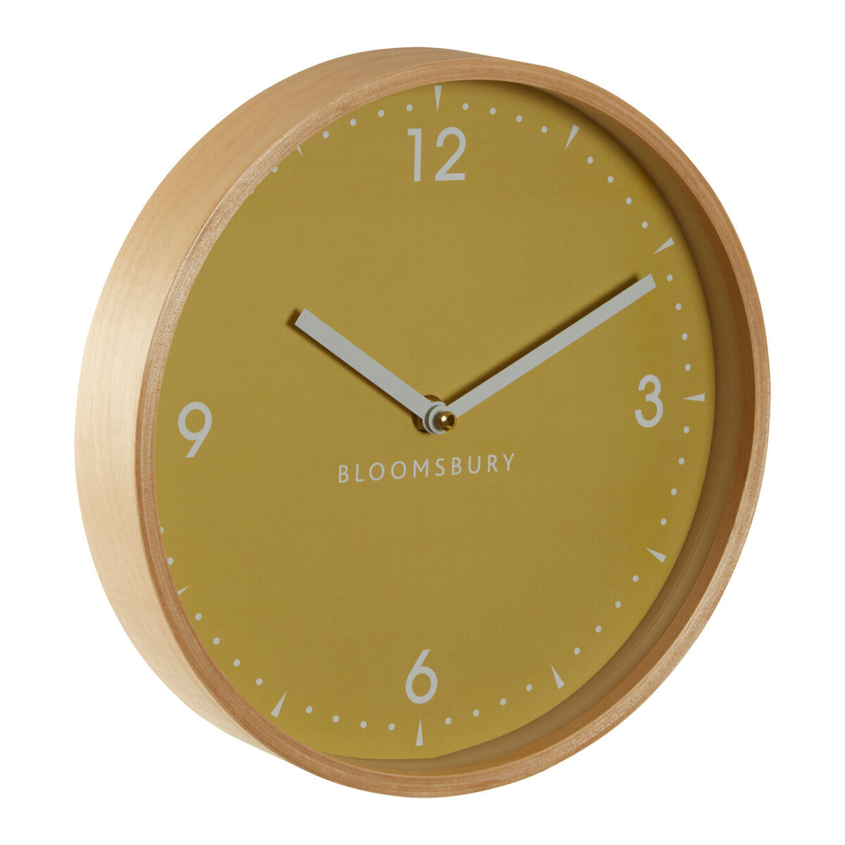 Orsina Vitus Small Yellow Wall Clock – Modern Glass & Natural Wood