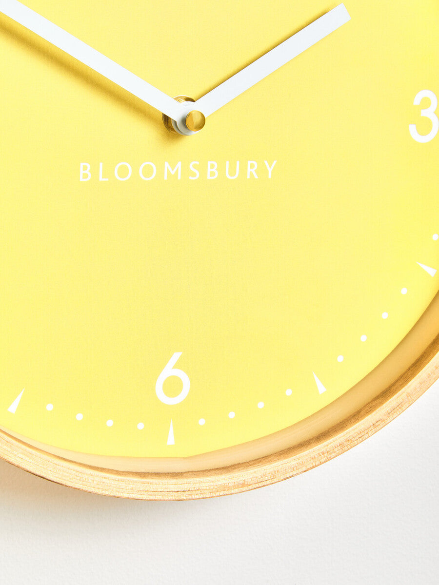 Orsina Vitus Small Yellow Wall Clock – Modern Glass & Natural Wood